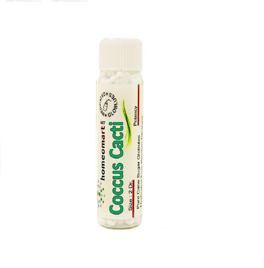 Sterile 2-dram vials contain Homeomart Coccus Cactis pellets for purity and portability.