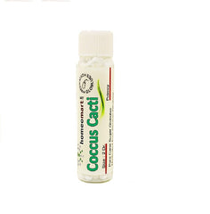 Sterile 2-dram vials contain Homeomart Coccus Cactis pellets for purity and portability.