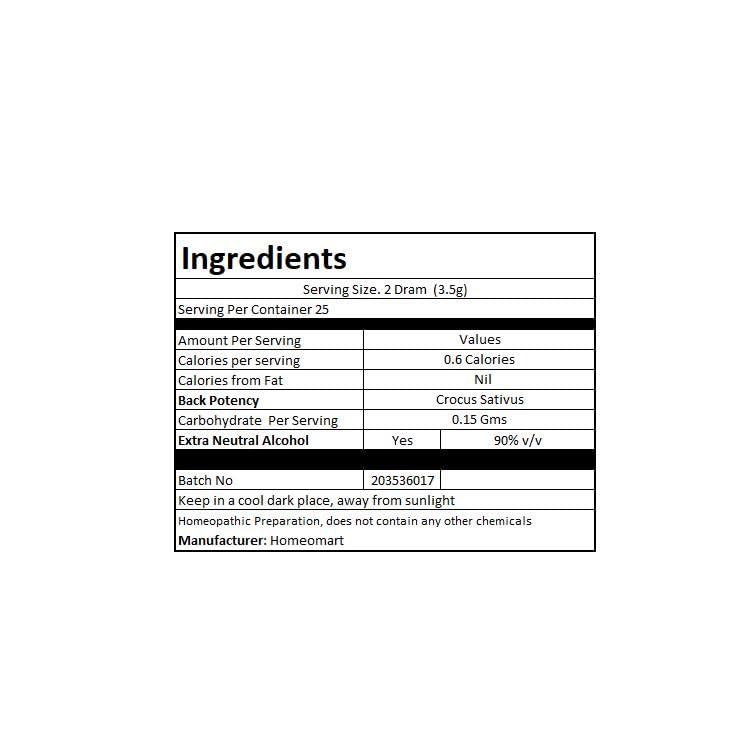 Sucrose-based globules ensure even distribution of Crocus Sativus dilution.