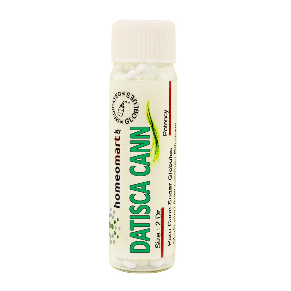 HomeoMart Datisca Cannabina pellets closeup showing uniform globules for easy dosing