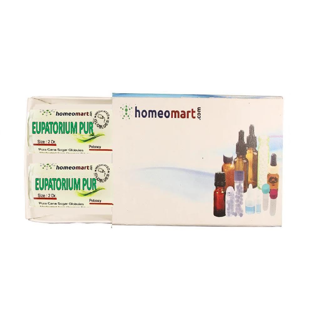 Homeomart Eupatorium Purpureum 6C pellets in a glass vial for on the go use.