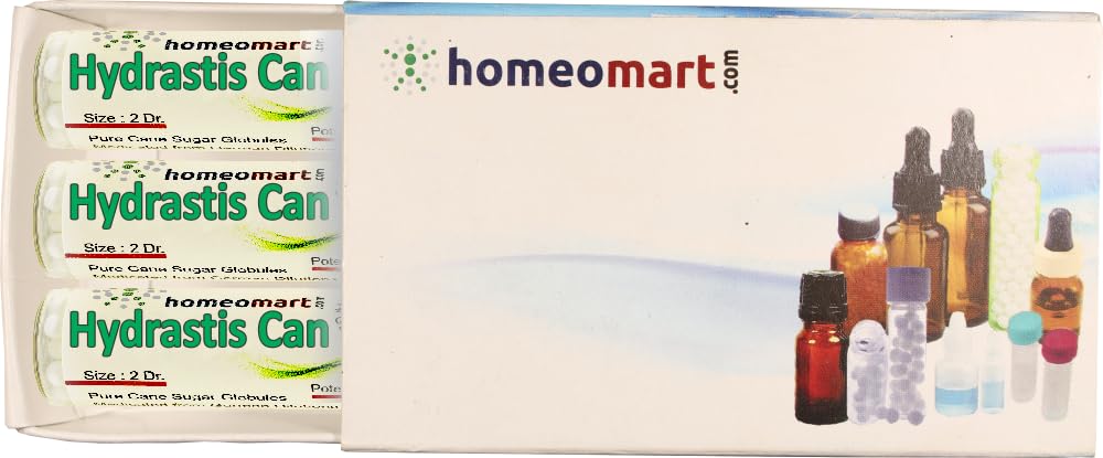 HomeoMart Hydrastis Canadensis pellets in a jar for easy, portable use.