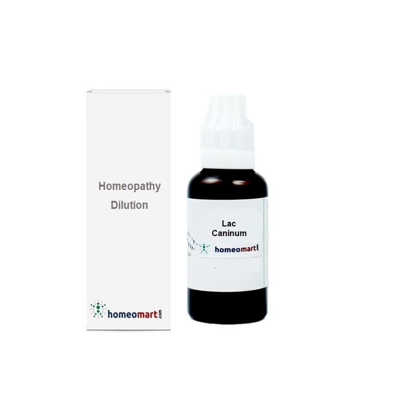 Homeomart Lac Caninum drops close-up showing precise dosing with a dropper.