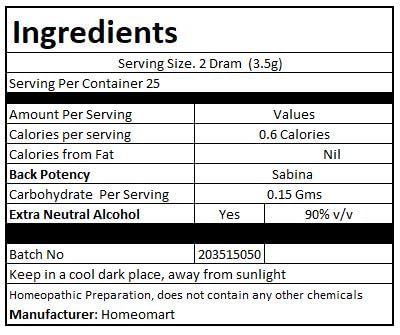 Sabina pellets packaging confirms 2-dram glass vials for storage.