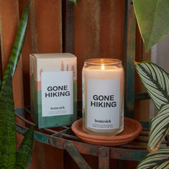 Homesick Gone Hiking candle wax texture shows natural soy blend for clean burning.
