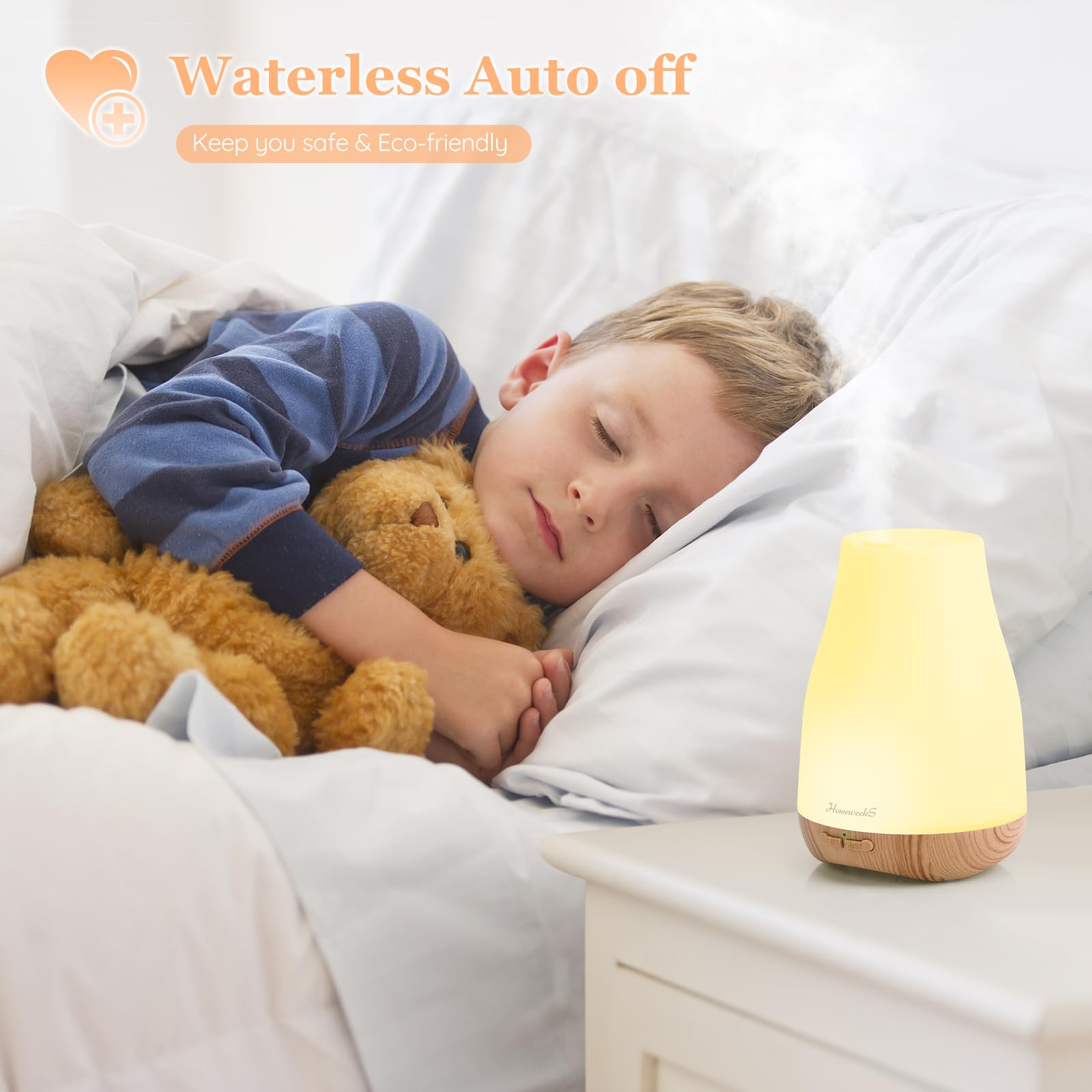 Bedroom ambience boosted by Homeweeks diffuser and soft lights
