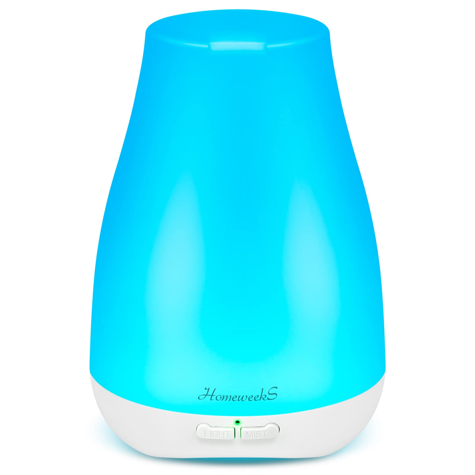 Homeweeks diffuser compact on a nightstand with soft ambient light and calm mist.