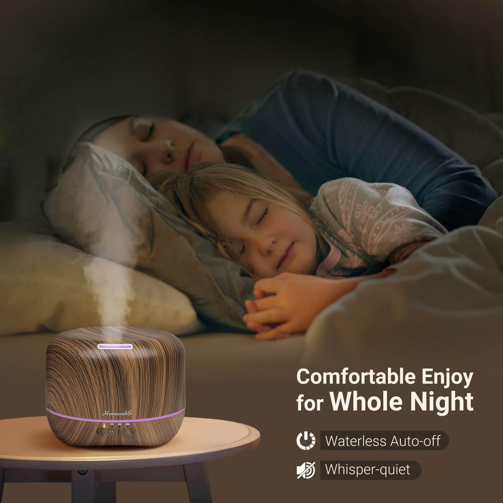Homeweeks color-changing diffuser with LED lights for ambient mood improvement.