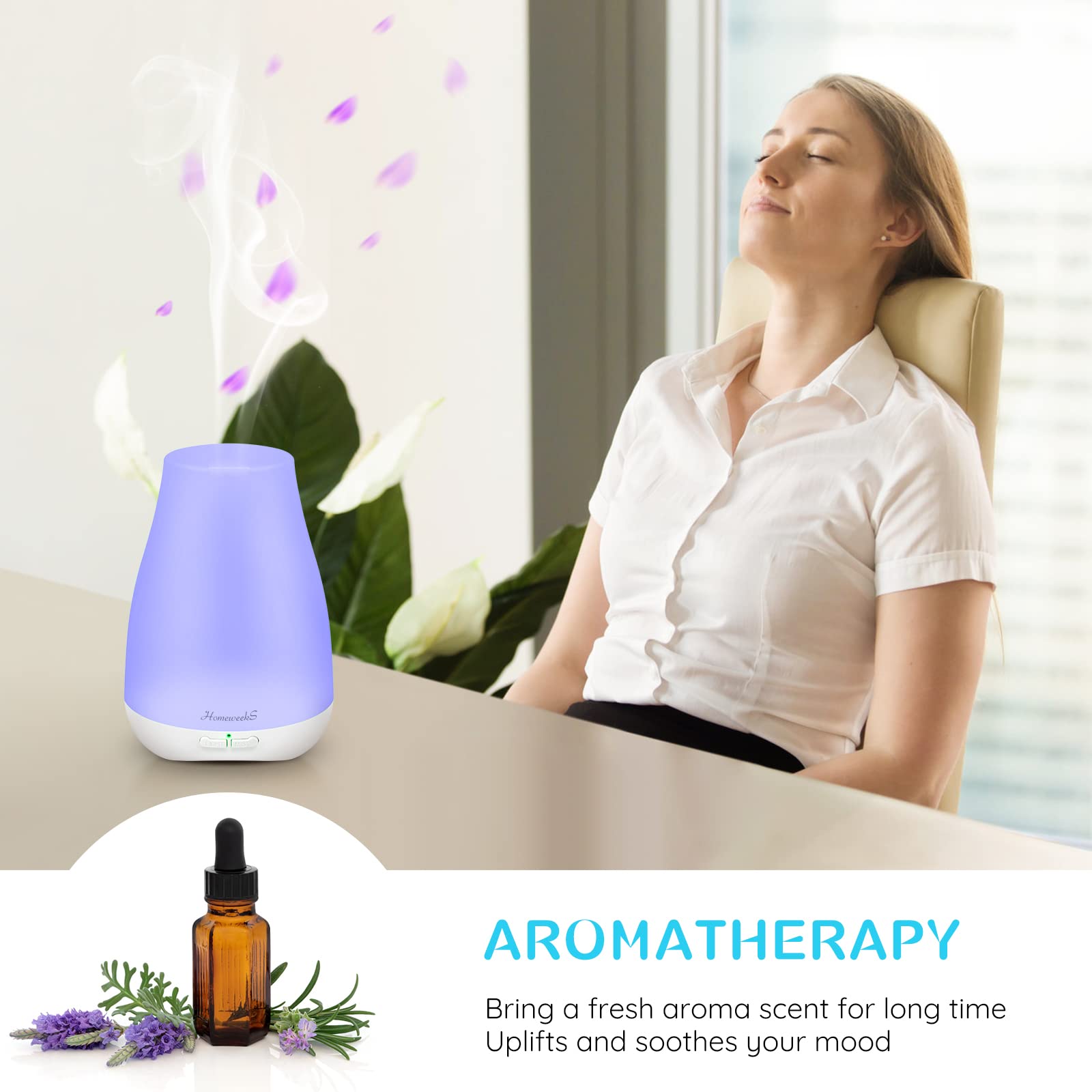 Homeweeks diffuser showing continuous mist mode for balanced humidity.