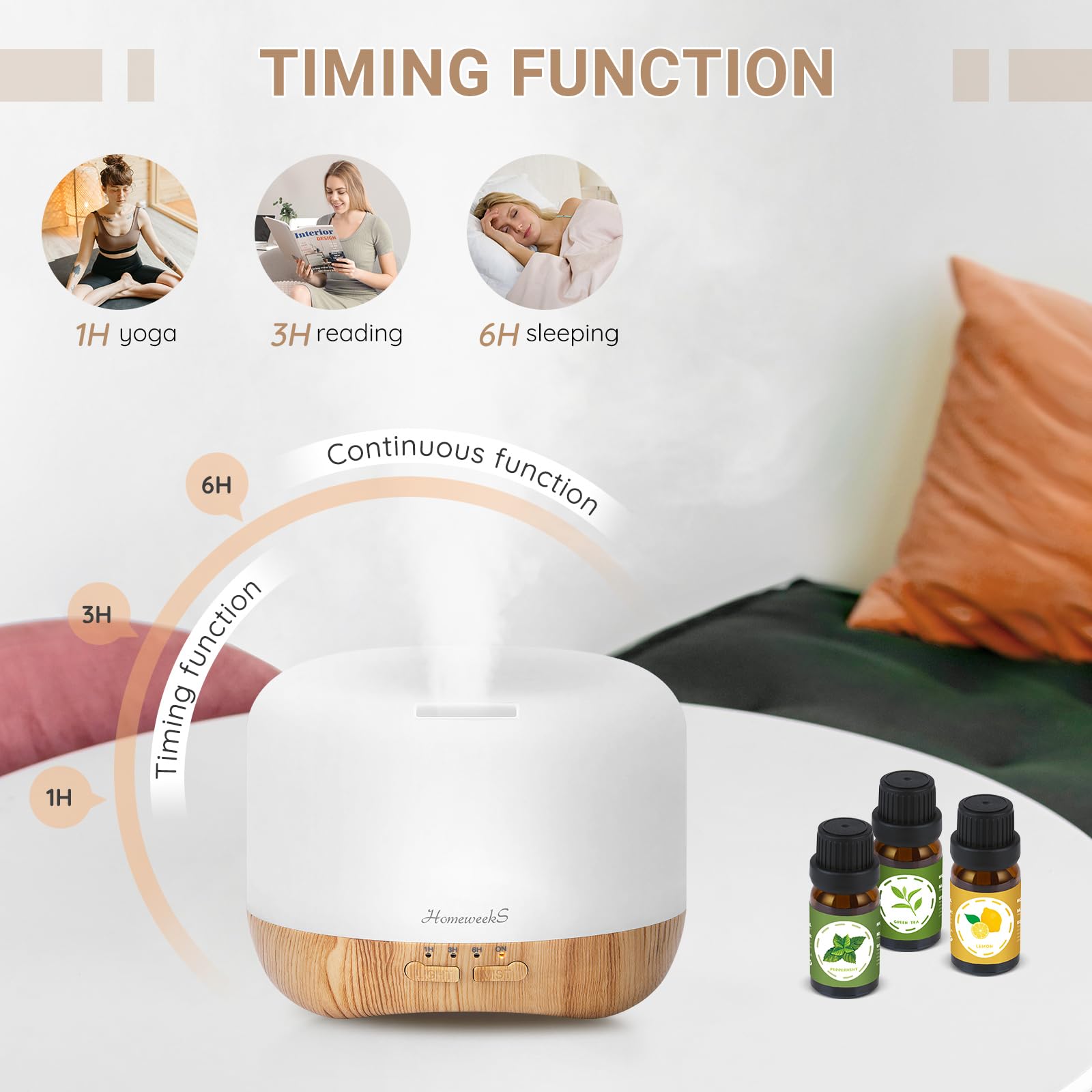 Homeweeks night light feature provides soft illumination and calm atmosphere.