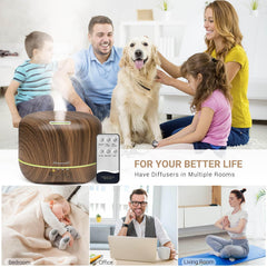 Homeweeks wood-style diffuser with warm night light for cozy bedrooms.
