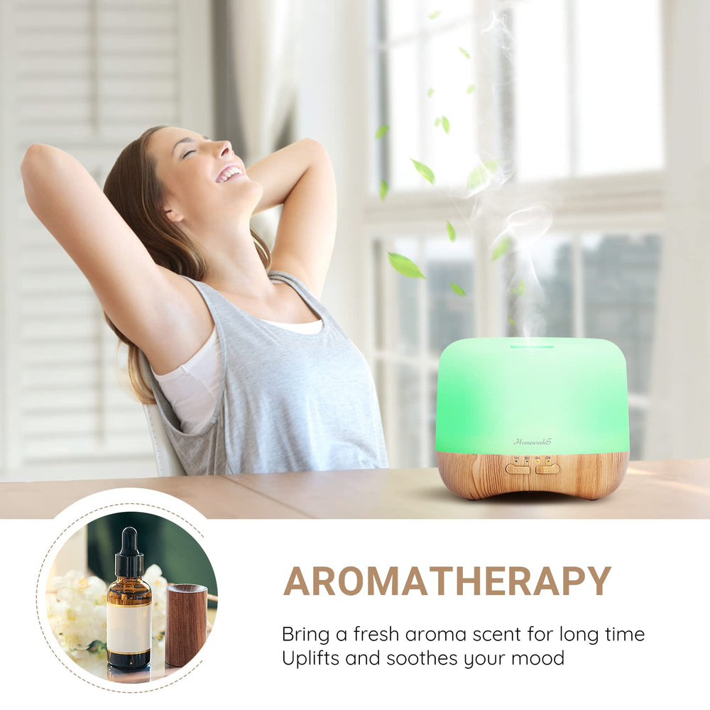 Homeweeks ultrasonic diffuser operates quietly for sleep-friendly use.