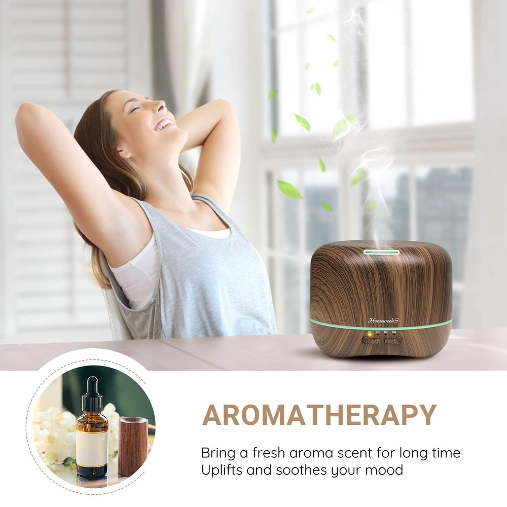 Homeweeks ultrasonic diffuser with quiet operation ideal for sleep and focus.
