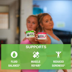 Honey Badger BCAA-EAA powder label highlights ingredients and usage.
