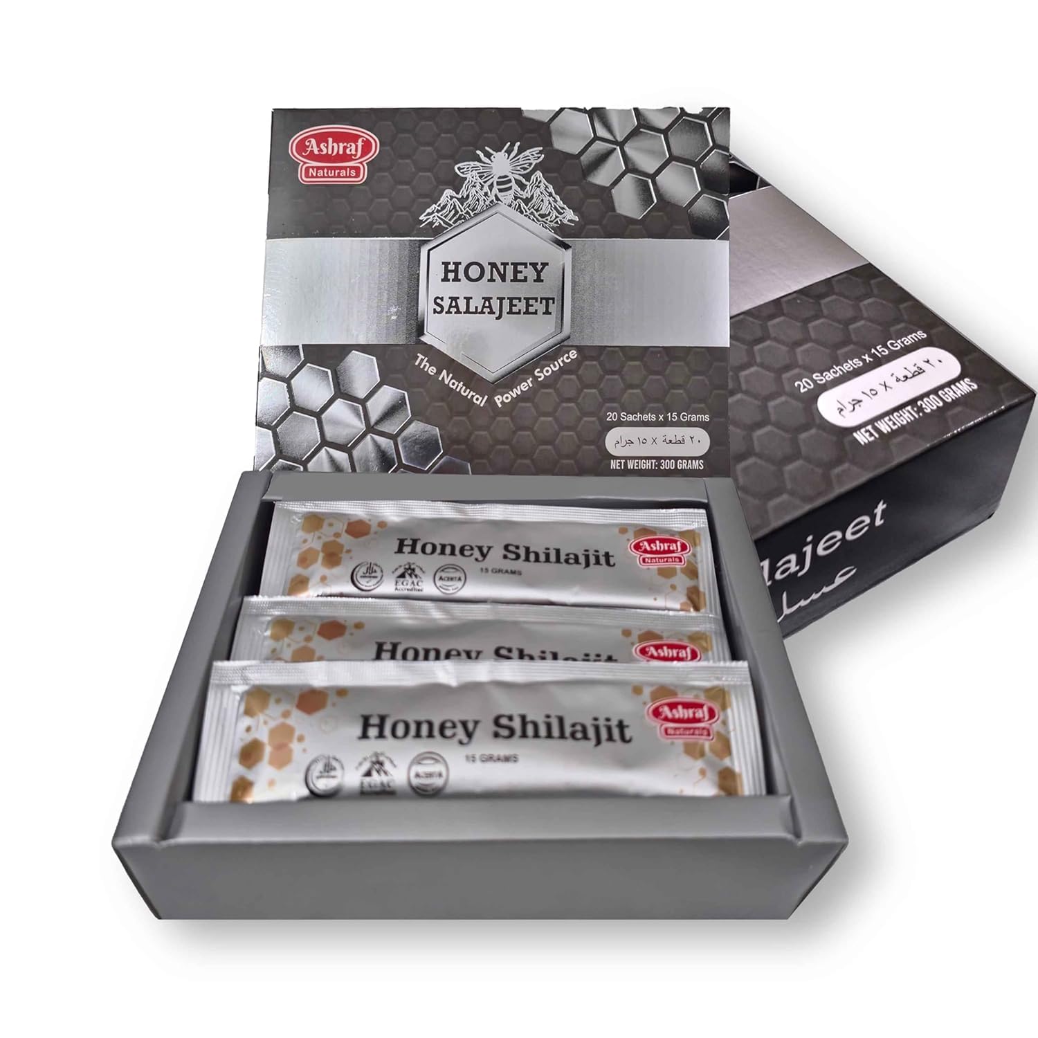 Honey Salajeet Shilajit Honey Sticks packaging for easy, on-the-go wellness.