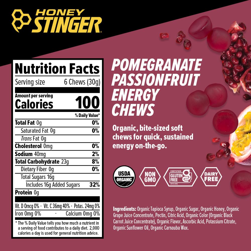 Closeup of Honey Stinger Organic Pomegranate Passionfruit Chew texture