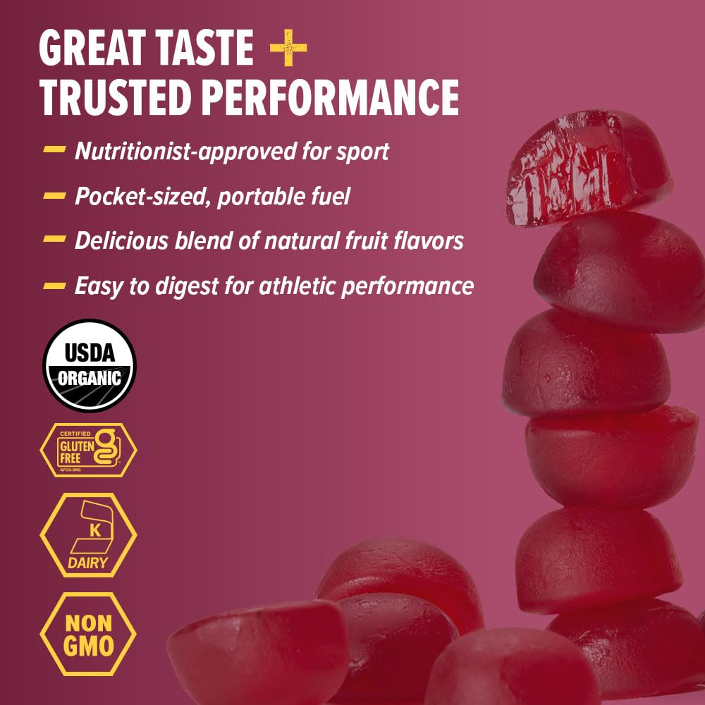 Honey Stinger Organic Pomegranate Passionfruit Chew in hand for on-the-go fueling