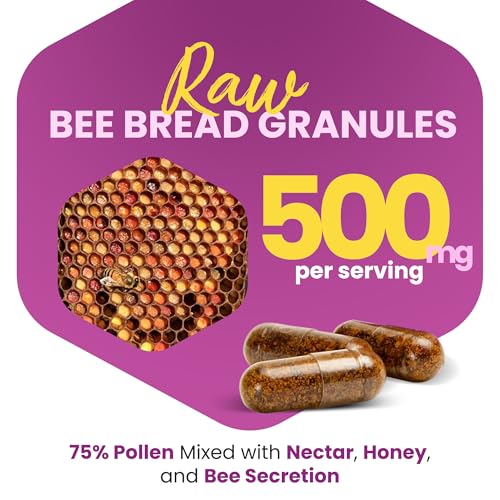HONEYBEEZONE Bee Bread Capsules bottle side shows gluten-free vegetarian format