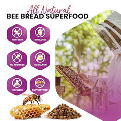 HONEYBEEZONE Bee Bread Capsules closeup highlighting nutrient-rich profile