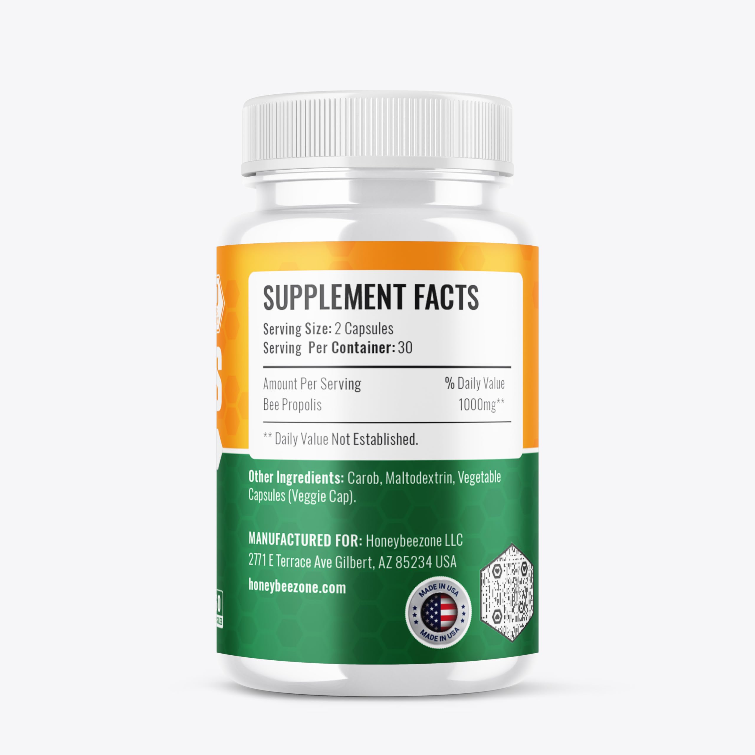 HoneyBeeZone daily dose with two capsules shown for routine use