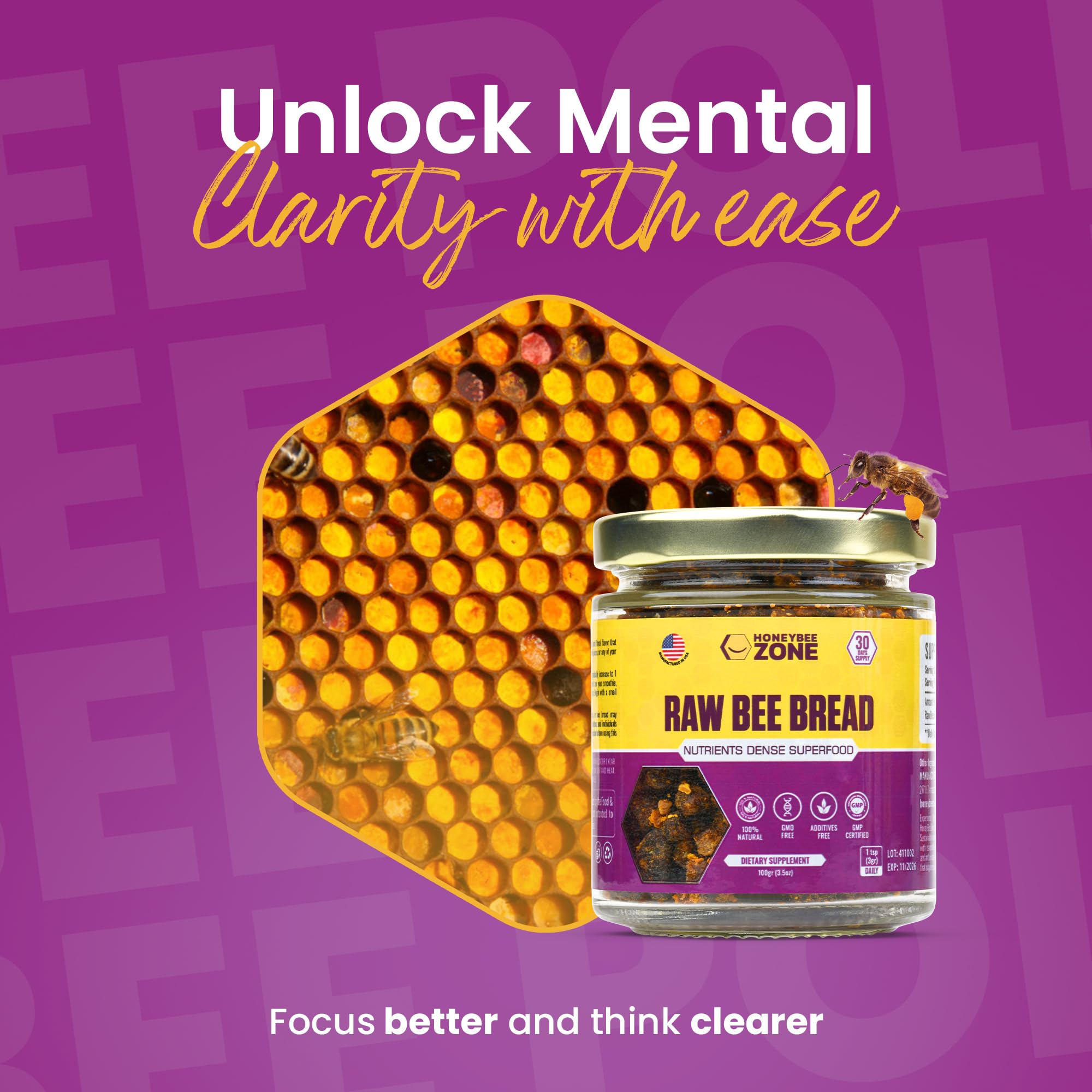 HONEYBEEZONE Raw Bee Bread promotes relaxation and deeper sleep.
