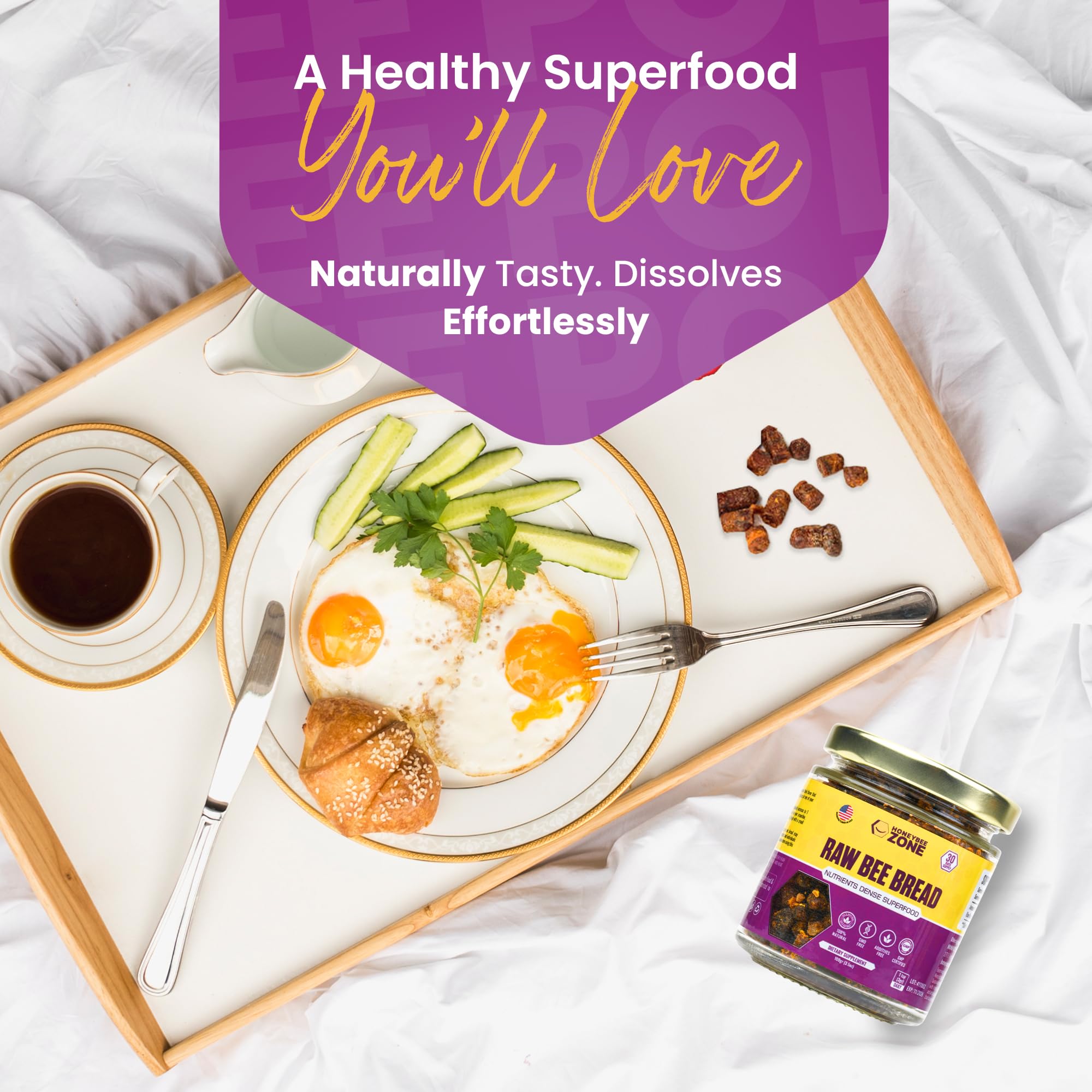 HONEYBEEZONE Raw Bee Bread ready-to-use 3.5 oz jar for easy daily use.