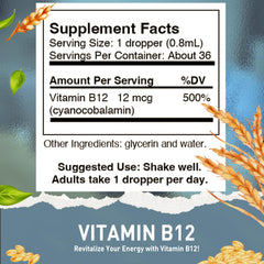 HoneyCombs B12 liquid drops label closeup highlighting vegan formula
