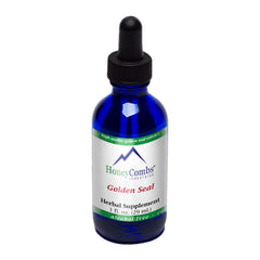 HoneyCombs GoldenSeal liquid drops bottle; supports digestive comfort and mucous membranes.