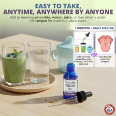 HoneyCombs Vitamin B1 Drops in glass for a convenient daily boost