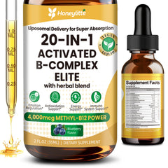 Honeylitte Liquid B Complex bottle on desk highlighting vegan brain support packaging