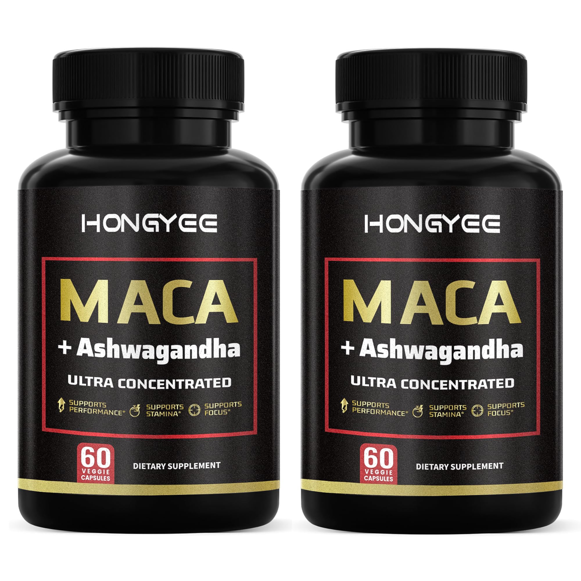 HONGYEE Maca Root 3000mg capsules bottle front boosts daily energy and mood.