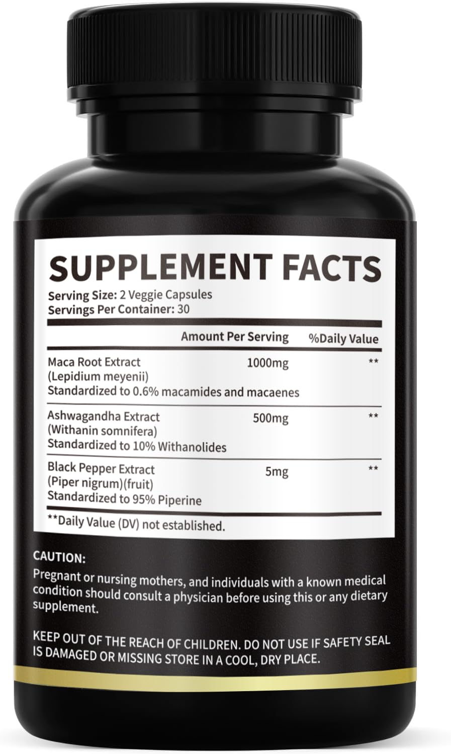 HONGYEE Maca Root 3000mg ingredients label highlights 1500mg per capsule serving.