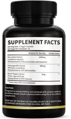 HONGYEE Maca Root 3000mg ingredients label highlights 1500mg per capsule serving.