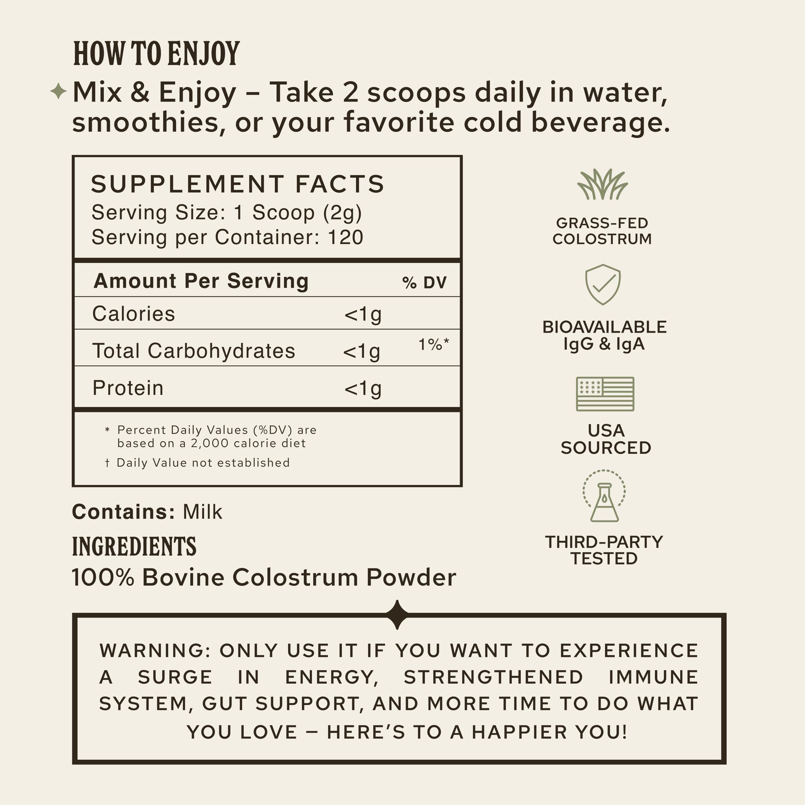 HONOR Colostrum powder whisked into a smoothie for a quick morning routine
