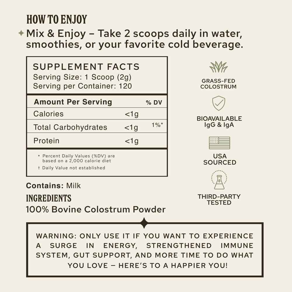 HONOR Colostrum powder whisked into a smoothie for a quick morning routine