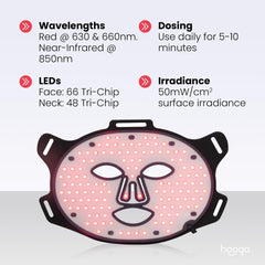 Hooga Red Light Mask 850nm near-infrared detail extends coverage for relaxed sessions.
