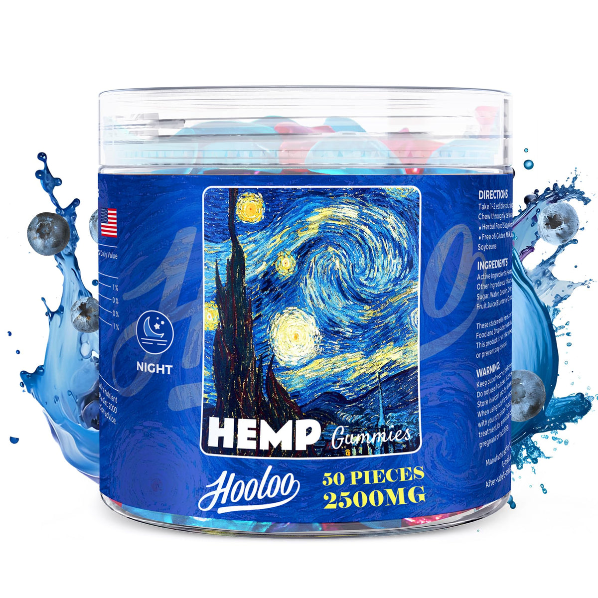HOOLOO Hemp Gummies Blueberry Grape bottle shows a convenient daily wellness option.
