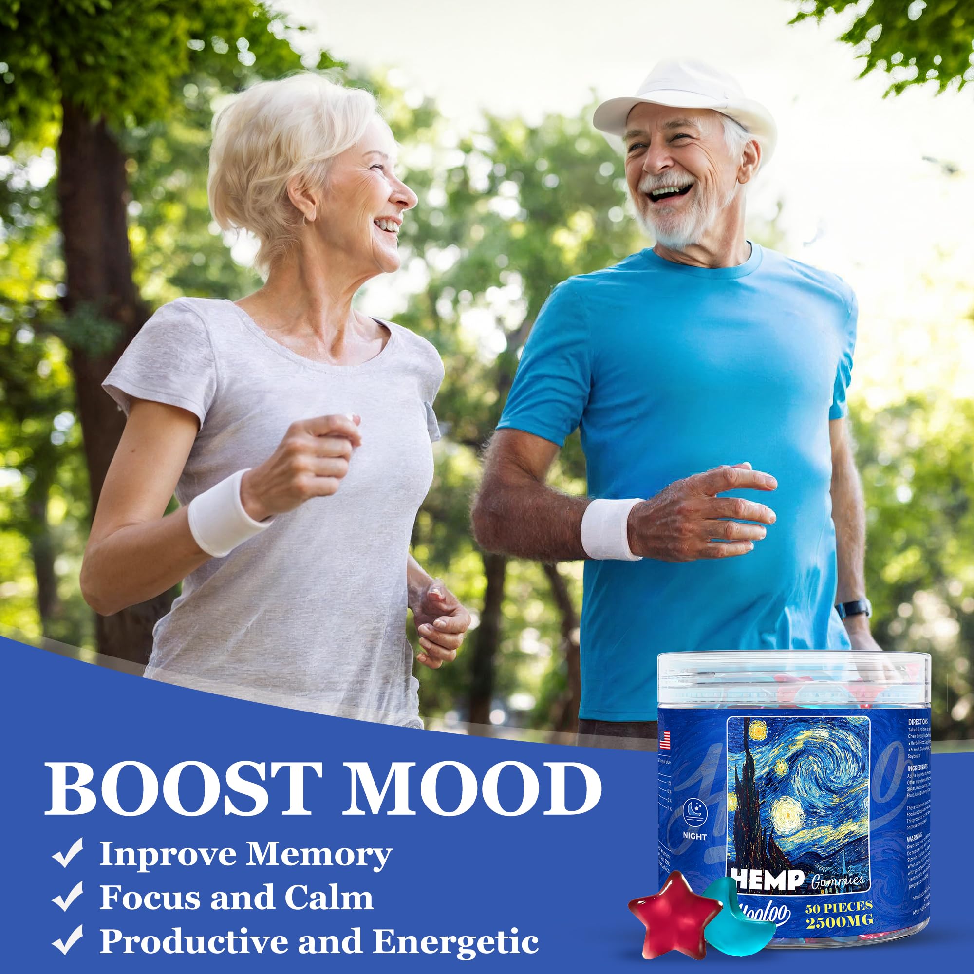 Omega-3 visual for HOOLOO Blueberry Grape gummies suggests added nutritional support.