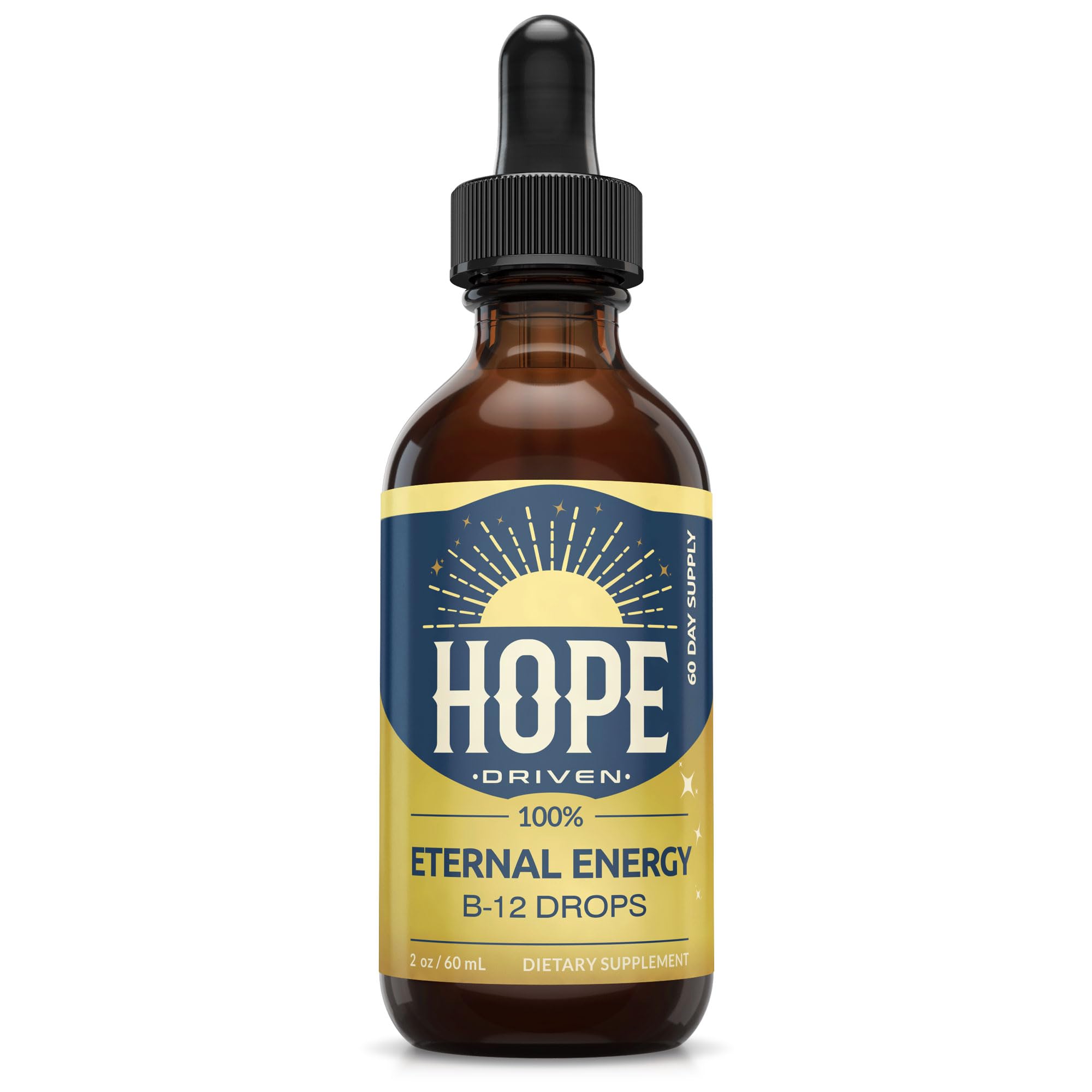 Hope Driven Eternal Energy bottle front view showing vegan, fast-absorbing B12 formula