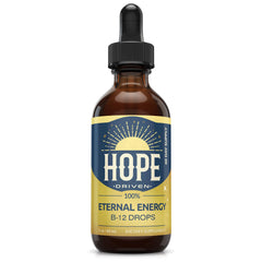 Hope Driven Eternal Energy bottle front view showing vegan, fast-absorbing B12 formula