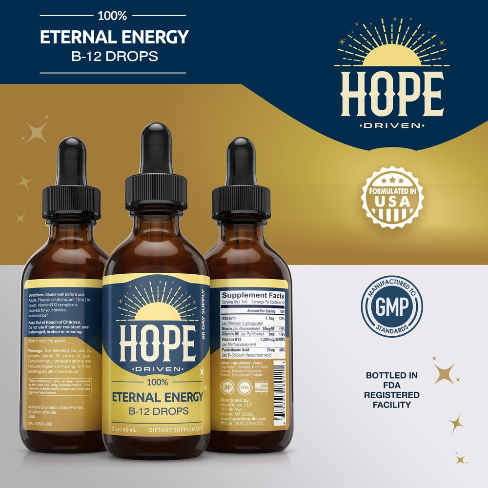 Hope Driven Eternal Energy lifestyle shot with user taking drops under tongue