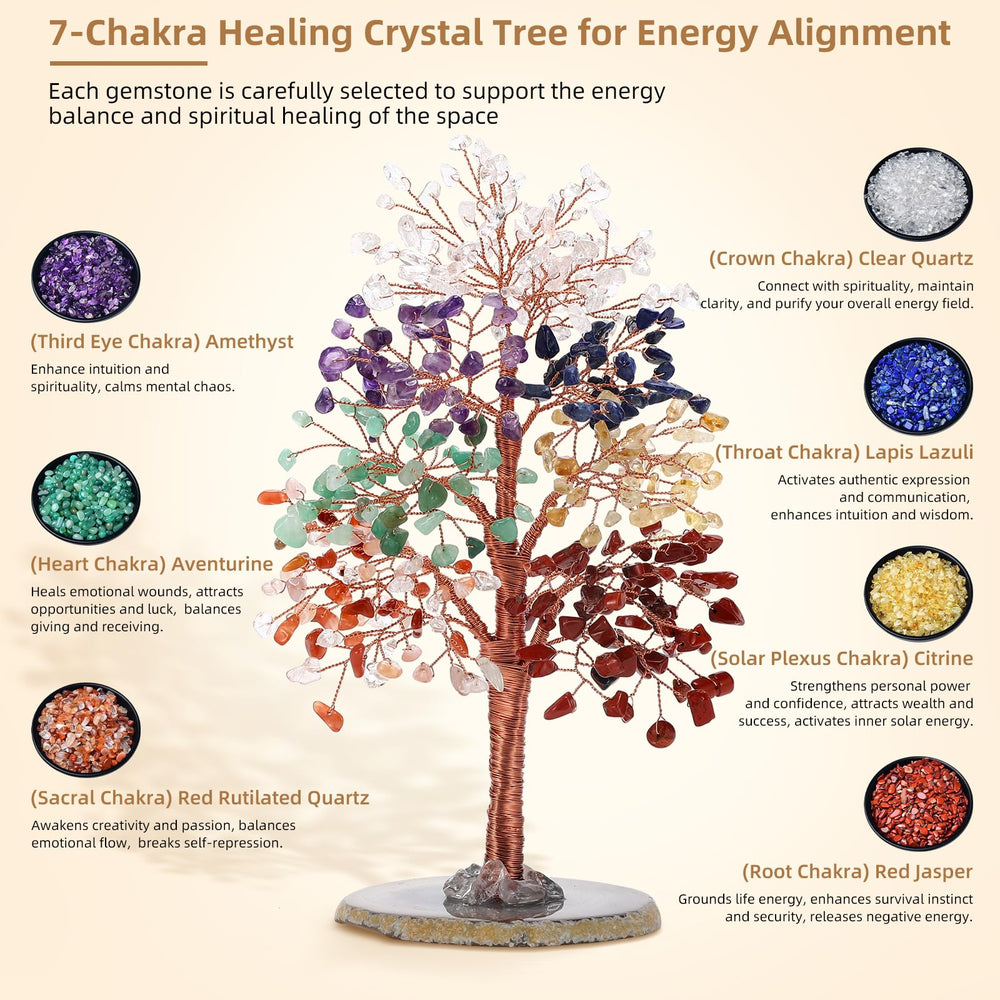 Hopeseed chakra crystal tree with seven colored beads balances energy visually.