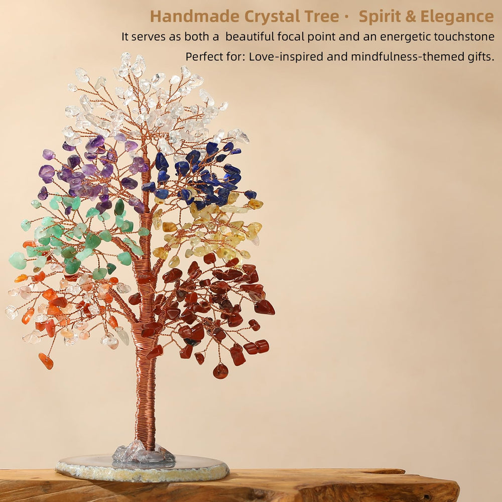Hopeseed crystal tree rests on natural agate slice base.