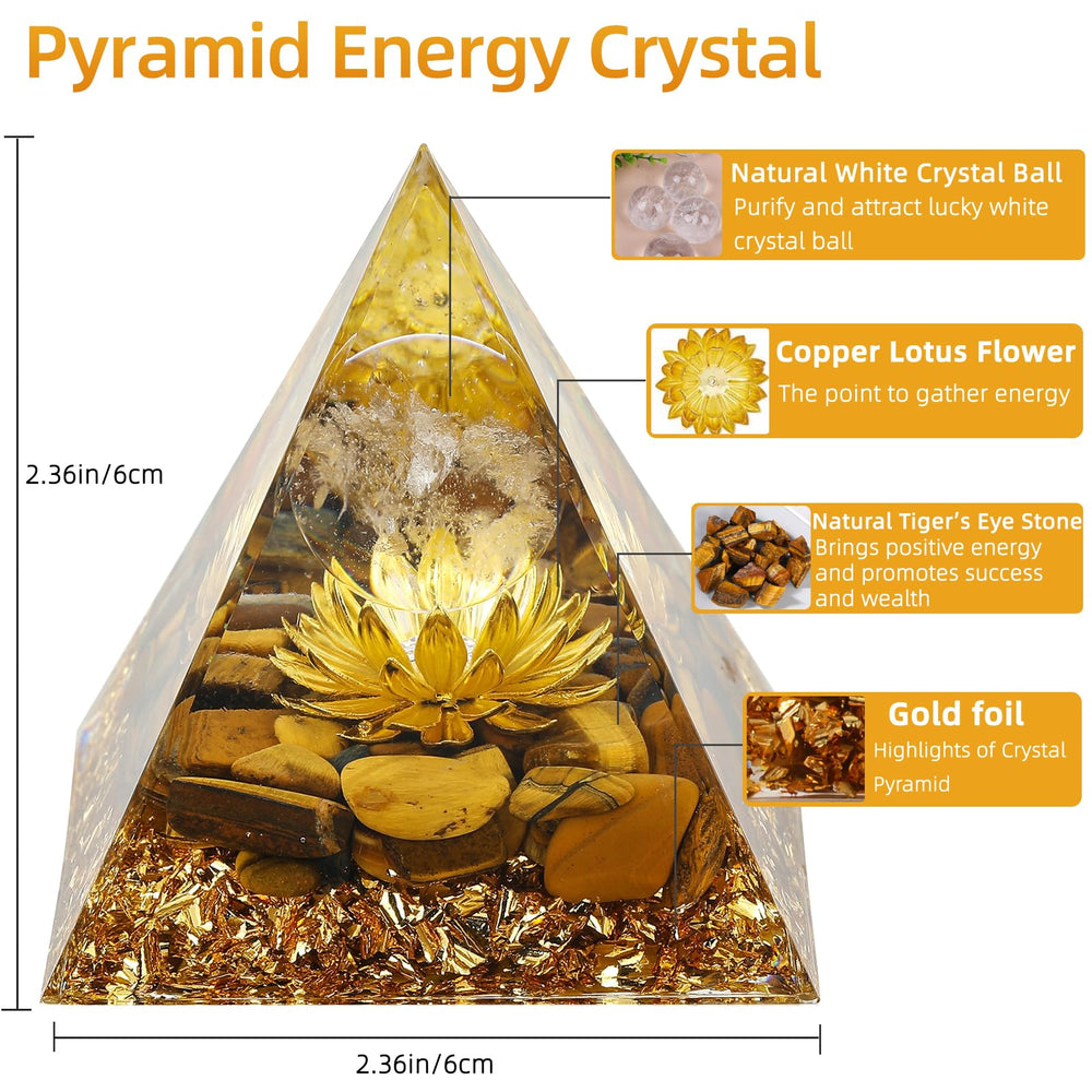 Hopeseed Orgone Pyramid with Tiger's Eye highlights wealth potential and motivation for daily tasks.