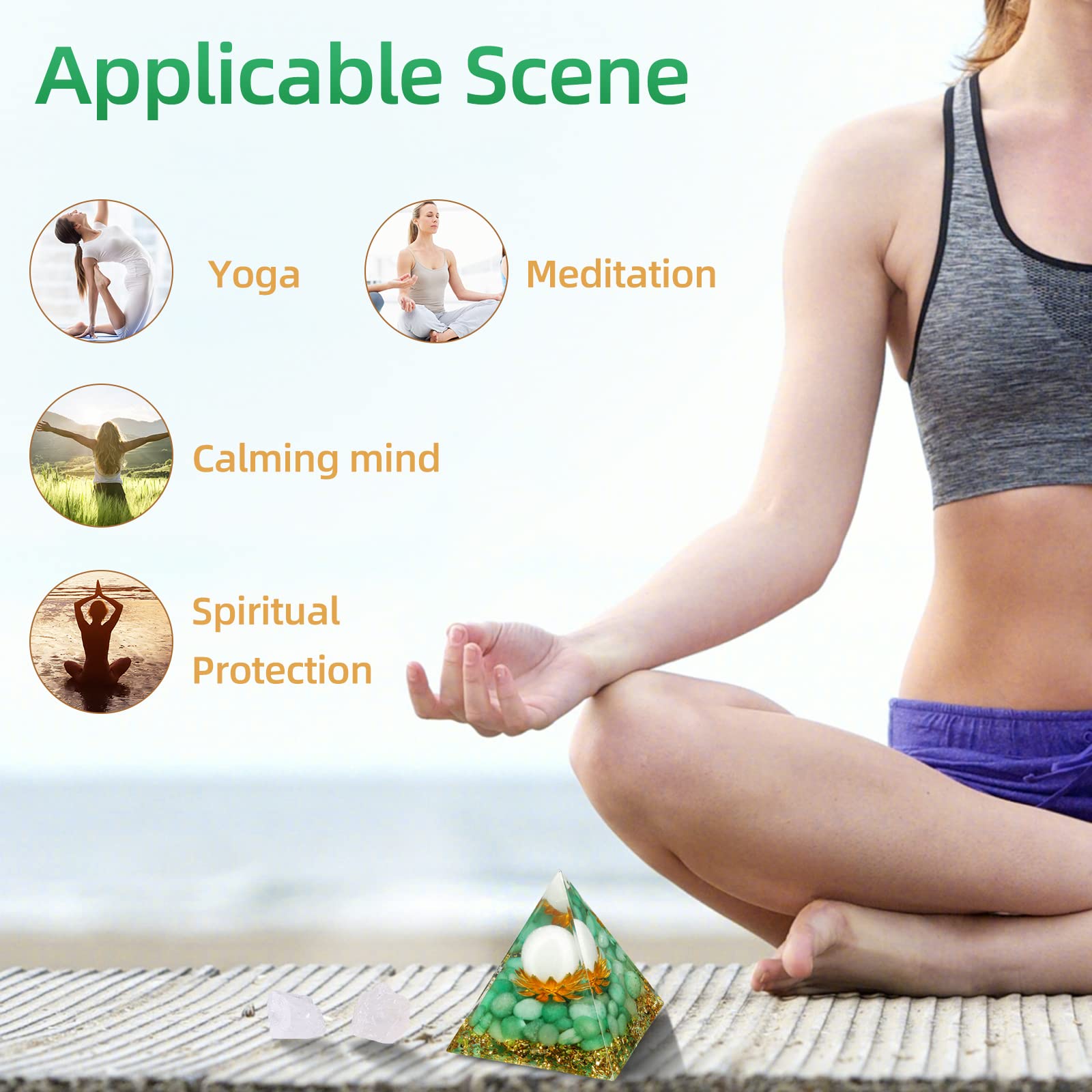 Hopeseed Orgone Pyramid with white jade crystal for calm during meditation