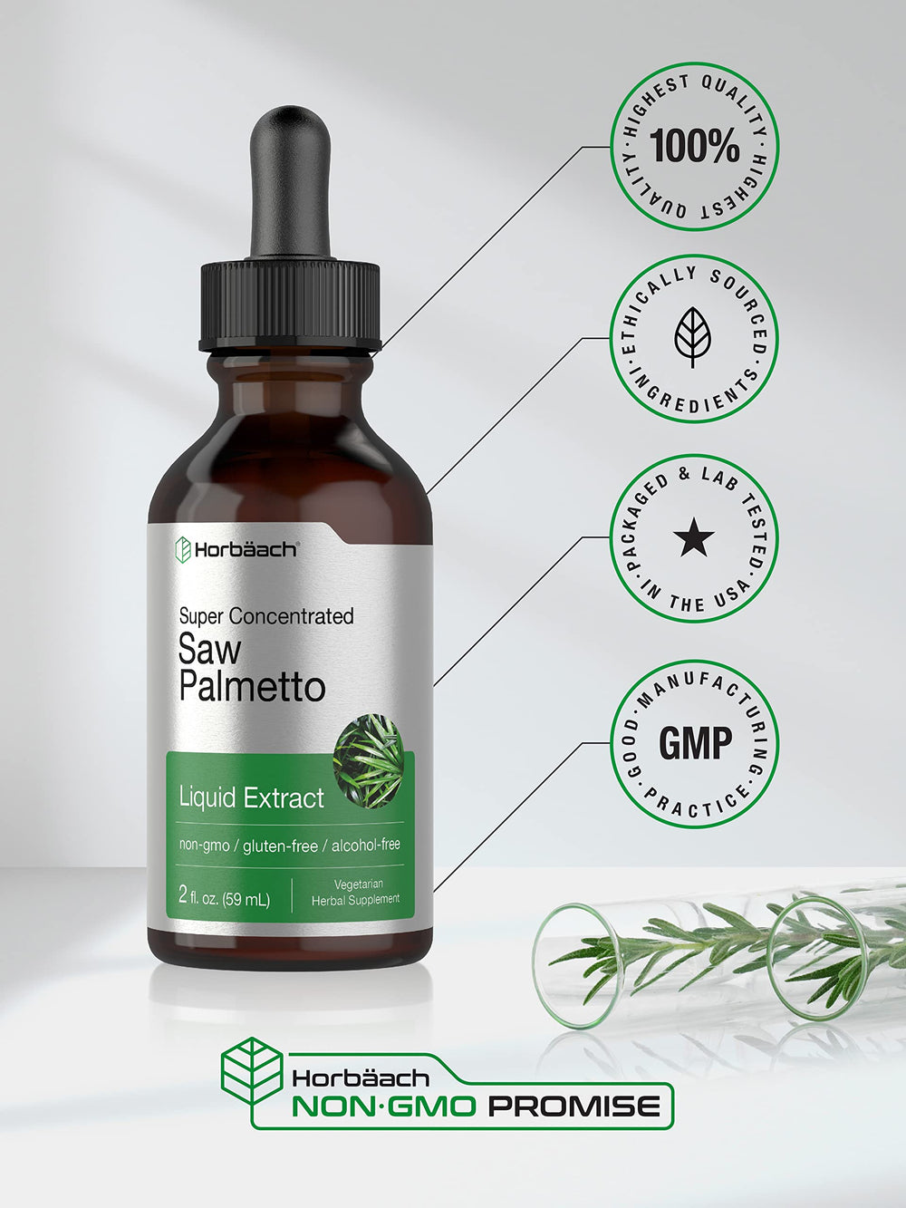 Active man taking Horbaach Saw Palmetto with water during morning routine.