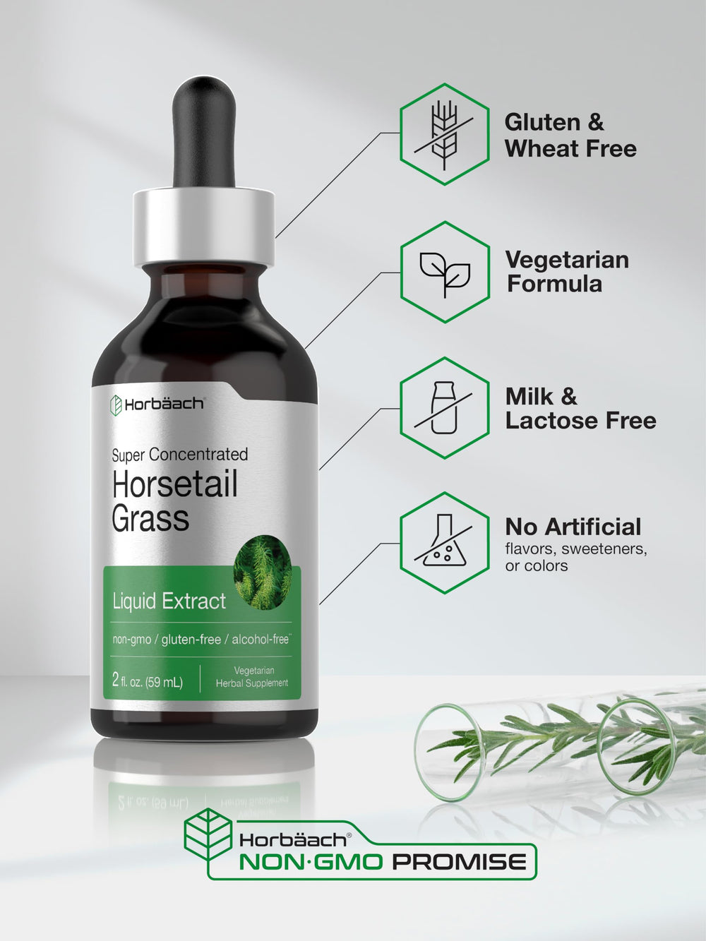 Horbaach Alcohol-free Horsetail extract bottle on kitchen counter