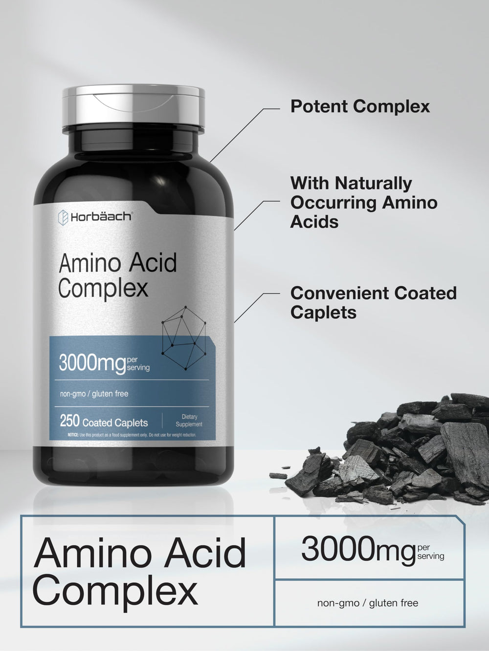 Horbäach Amino Acid Complex 3000mg capsules close-up for convenient daily use