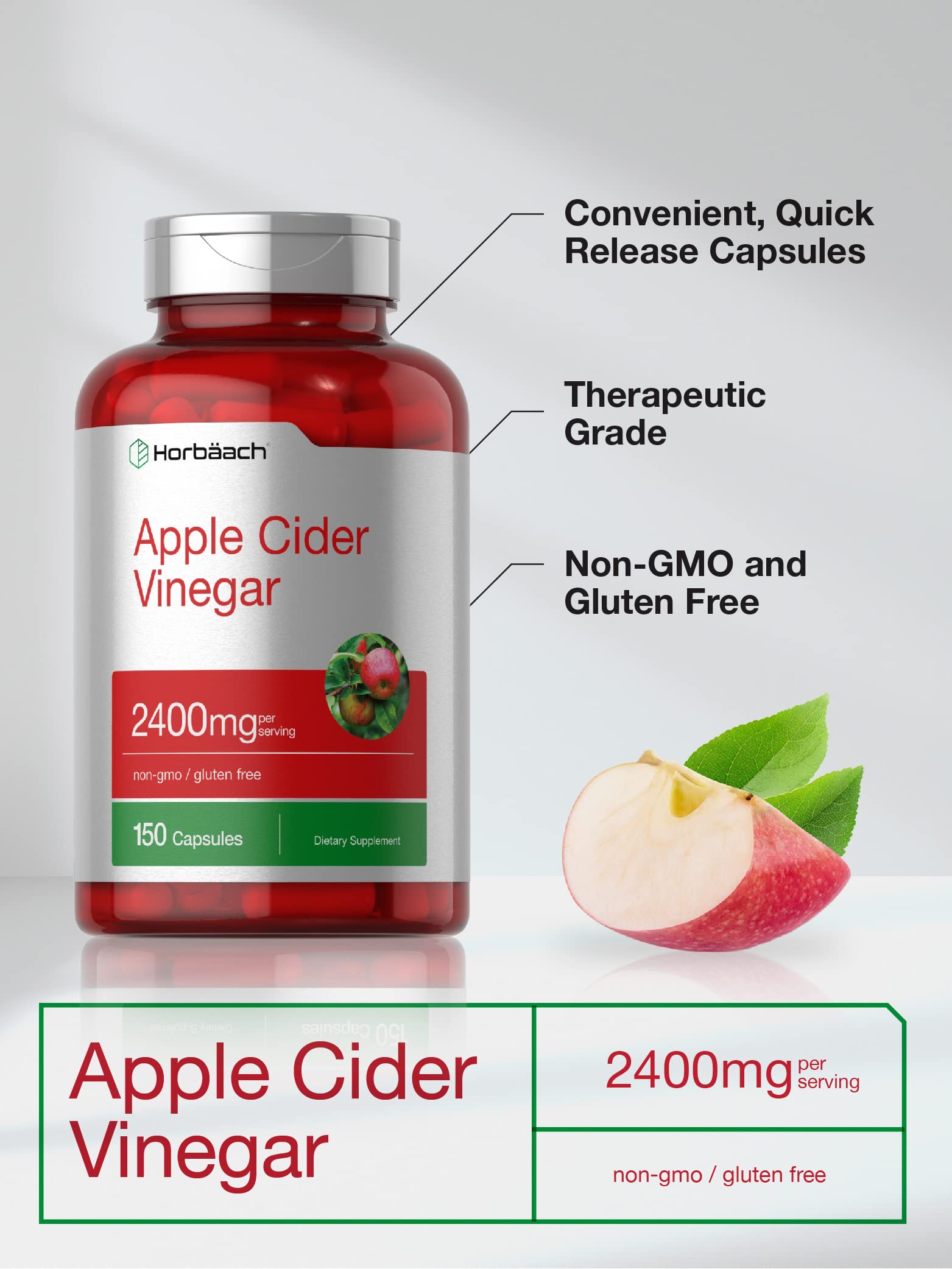 Horbäach Apple Cider Vinegar Capsules pour demonstrates convenient dosage option.