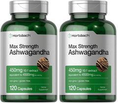 Horbäach Ashwagandha bottle top view for daily wellness support.